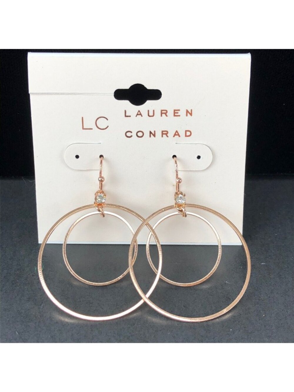 LC Lauren Conrad Earrings Copper-Tone Cubic Zirconia Hoop Dangles